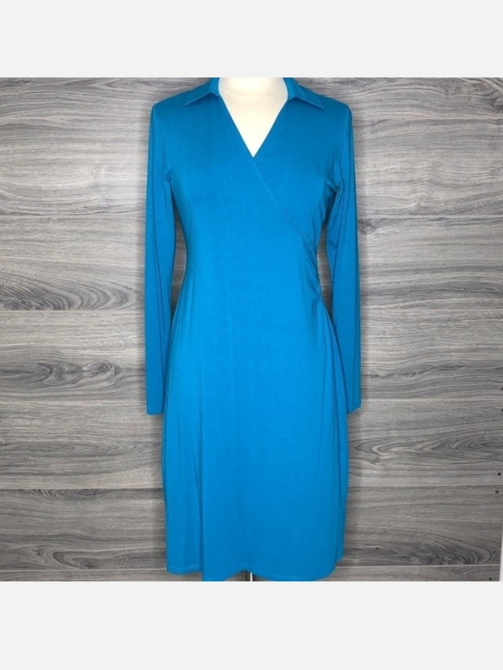 J. Jill Teal-Blue Long-Sleeve Faux Wrap Dress